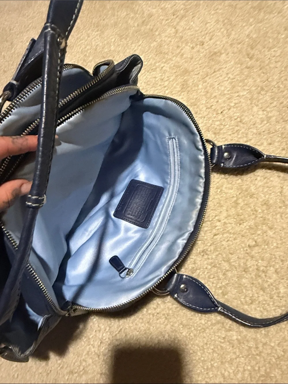 Coach Blue Pebbled Leather Shoulder Bag